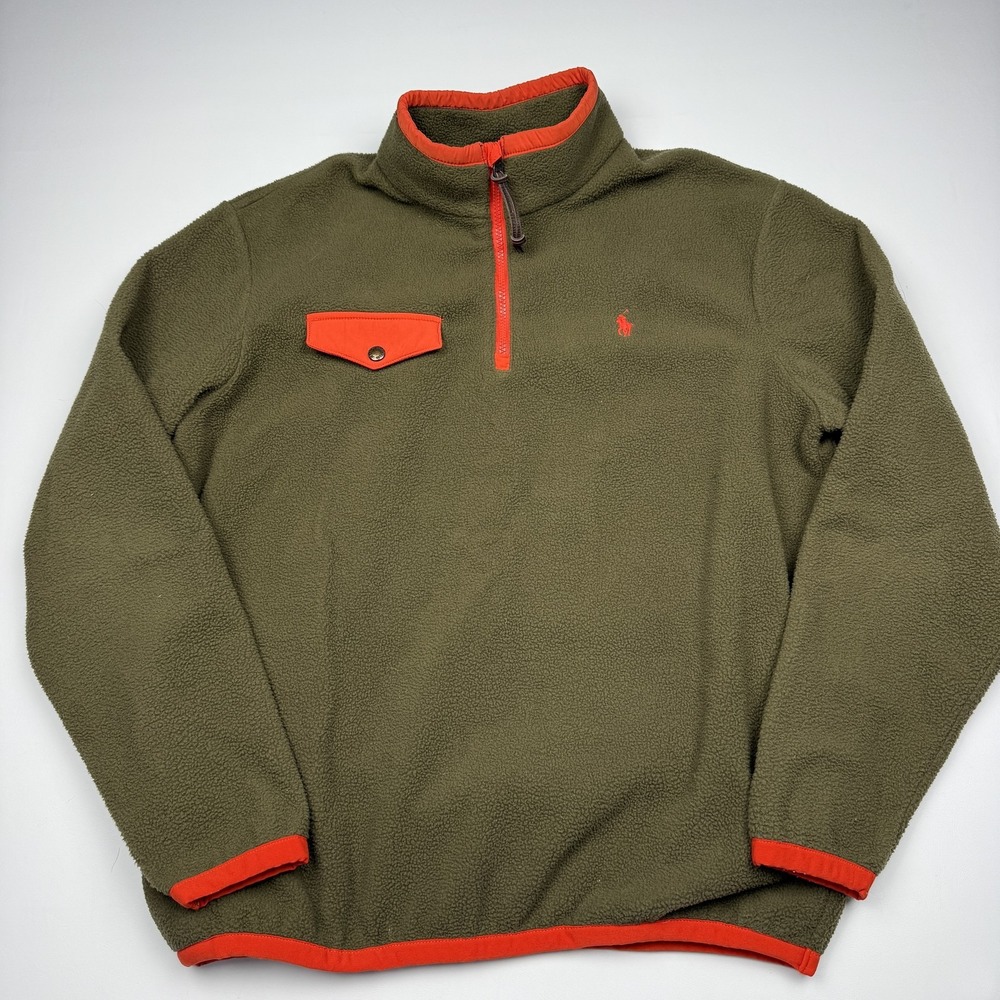 Polo Ralph Lauren Jacket Mens Large Green Fleece 1/4 Zip Pullover Outdoor Hiking